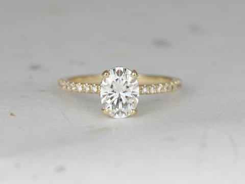 1.50ct Ready to Ship Viviana 8x6mm 14kt WHITE Gold Moissanite Diamond Dainty Scarf Hidden Pave Halo Ring - Rosados Box