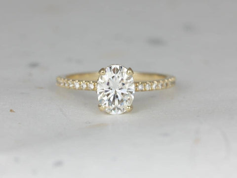 1.50ct Viviana 8x6mm 14kt Gold Moissanite Diamond Scarf Halo Oval Solitaire Ring - Rosados Box