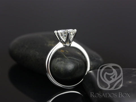 2.70cts Ready to Ship Skinny Webster 9mm 14kt White Gold Moissanite Six Prong Round Solitaire Ring - Rosados Box