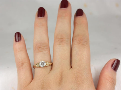 0.75ct 6 Prong Cassidy 6mm 14kt Gold Moissanite Crossover Celtic Knot Triquetra Round Solitaire Engagement Ring