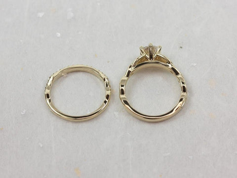 0.75ct 6 Prong Cassidy 6mm 14kt Solid Gold Round Moissanite Diamonds Celtic Knot Triquetra Bridal Set