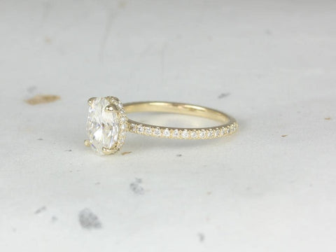 2ct EXTRA LOW Viviana 9x7mm 14kt Gold Moissanite Diamond Scarf Halo Oval Solitaire Ring - Rosados Box