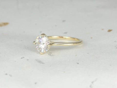 2ct Skinny Frieda 8mm 14kt Gold Moissanite Compass Set Dainty Minimalist Round Solitaire Engagement Ring