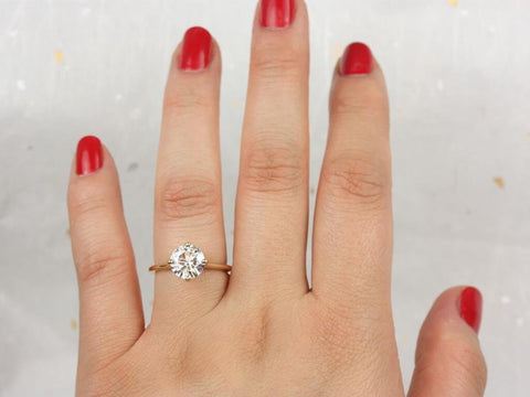 2ct Skinny Frieda 8mm 14kt Gold Moissanite Compass Set Dainty Minimalist Round Solitaire Engagement Ring