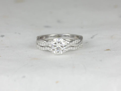 Tyra 7mm 14kt White Gold Round Forever One Moissanite Diamond Vine Twist Bridal Set