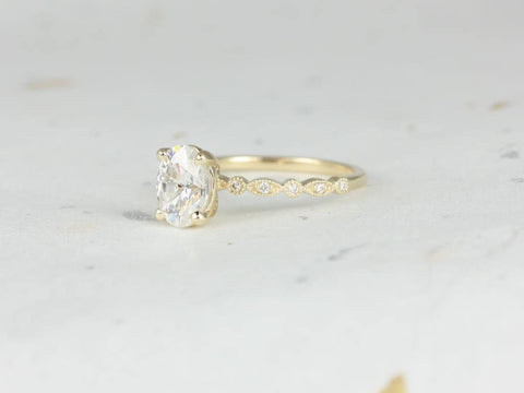 1.50ct Neda 8x6mm 14kt Moissanite Diamond WITH Milgrain Art Deco Oval Engagement Ring,Dainty Oval Solitaire Ring