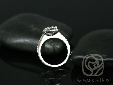 SALE Randi 7.5mm 14kt White Gold Cushion Forever Brilliant Moissanite Diamond Halo Engagement Ring