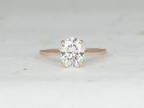 2ct Delia 9x7mm 14kt Rose Gold Moissanite Dainty Minimalist Low Cathedral Oval Engagement Ring.Oval Solitaire Ring - Rosados Box