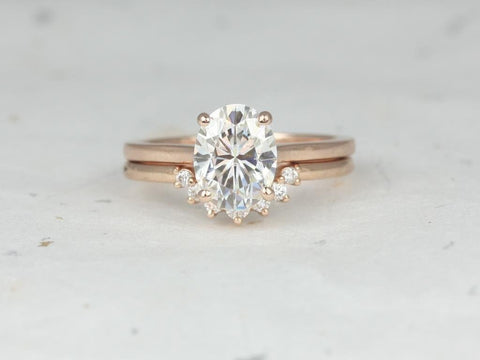 2ct Delia 9x7mm & Rayna 1.0 14kt Moissanite Diamond Oval Bridal Set,Oval Engagement Ring,Oval Wedding Ring Set,Anniversary Gift,Solitaire