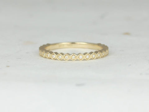 Ultra Petite Honore 14kt Gold Hexagon WITH Milgrain Diamond ALMOST Eternity Ring