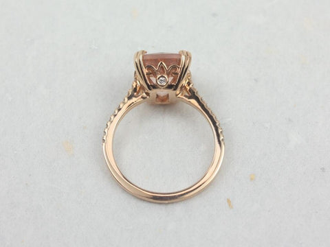 Rosados Box Cosette 11x9mm 14kt Rose Gold Radiant Morganite and Diamonds Fleur De Lis Cathedral Engagement Ring
