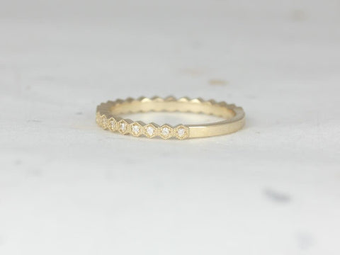 Ultra Petite Honore 14kt Gold WITH Milgrain Hexagon Diamond ALMOST Eternity Ring - Rosados Box