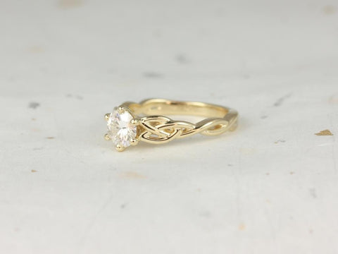 0.75ct 6 Prong Cassidy 6mm 14kt Gold Moissanite Crossover Celtic Knot Triquetra Round Solitaire Engagement Ring