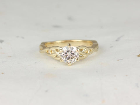 0.75ct 6 Prong Cassidy 6mm 14kt Gold Moissanite Crossover Celtic Knot Triquetra Round Solitaire Engagement Ring
