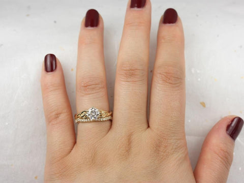 0.75ct 6 Prong Cassidy 6mm 14kt Solid Gold Round Moissanite Diamonds Celtic Knot Triquetra Bridal Set