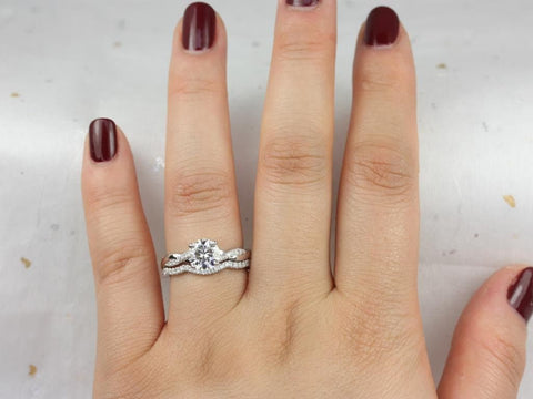 Tyra 7mm 14kt White Gold Round Forever One Moissanite Diamond Vine Twist Bridal Set