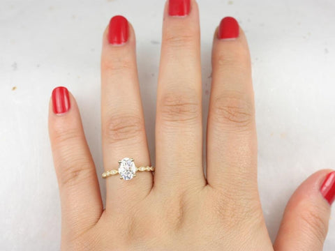 1.50ct Neda 8x6mm 14kt Moissanite Diamond WITH Milgrain Art Deco Oval Engagement Ring,Dainty Oval Solitaire Ring