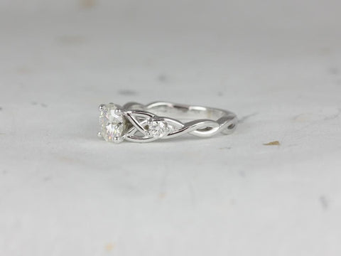 0.75cts Shea 6mm 14kt Gold Moissanite Diamonds 3 Stone Celtic Love Knot Unique Round 3 Stone Engagement Ring