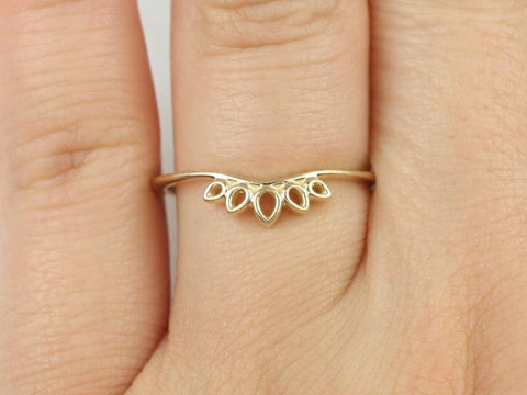 Ready to Ship PLAIN Lollie 14kt WHITE Gold Drop Leaf Tiara Curved Ring - Rosados Box