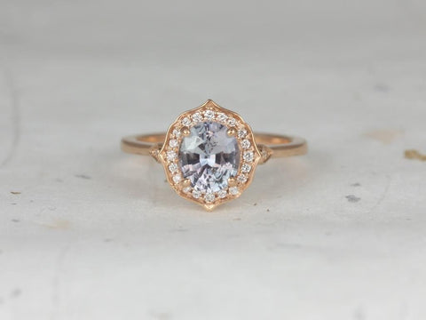 1.51ct Ready to Ship Mae 14kt Rose Gold Oval Icy Lavender Sapphire Diamond Unique Oval Halo Ring - Rosados Box
