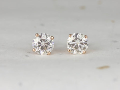 Ready to Ship Donna 7mm 14kt WHITE Gold Round Forever One Moissanite Leaf Gallery Basket Stud Earrings