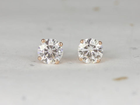 Ready to Ship Donna 7mm 14kt Rose Gold Round Forever One Moissanite Leaf Gallery Basket Stud Earrings