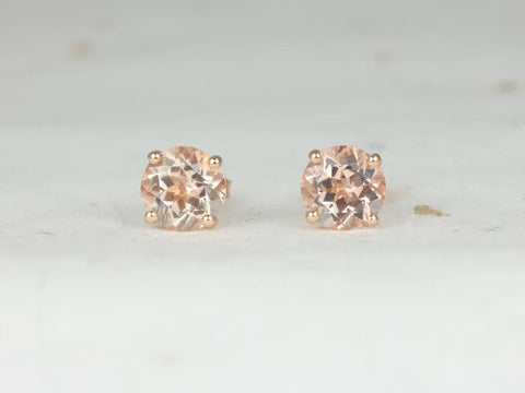Sterling Silver Donna Studs Round Morganite Leaf Gallery Basket Stud Earrings - Rosados Box