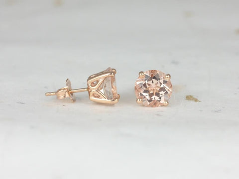 Donna 8mm 14kt Rose Gold Round Morganite Leaf Gallery Basket Stud Earrings