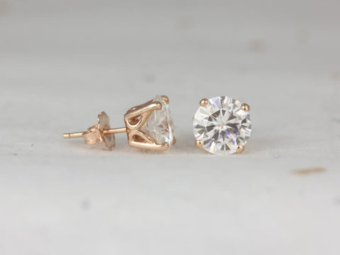 4ct Ready to Ship Donna 8mm 14kt Rose Gold Moissanite Stud Earrings,Round Studs,Round Earrings,Gift For Her,Anniversary Gift,Birthday Gift - Rosados Box