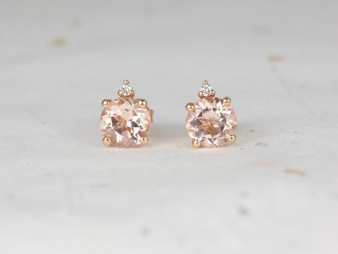 Ready to Ship Nicole 7mm 14kt Rose Gold Round Morganite and Diamond Stud Earrings
