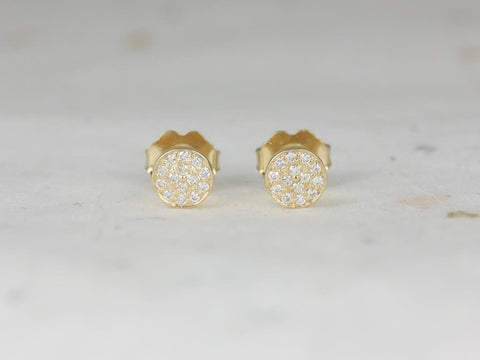Diskco 5mm 14kt Yellow Gold Diamond Pave Disk Dainty Stud Earrings - Rosados Box