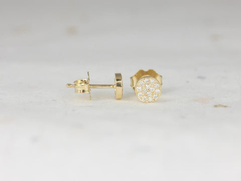 Diskco 5mm 14kt Yellow Gold Diamond Pave Disk Dainty Stud Earrings - Rosados Box