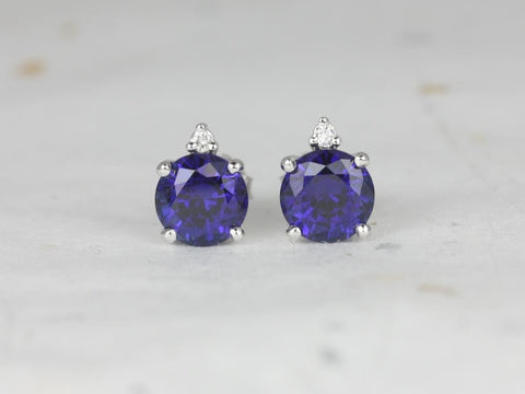 Nicole 14kt Gold Round Blue Sapphire and Diamond Stud Earrings - Rosados Box