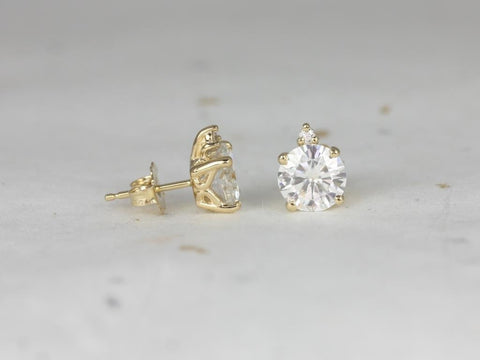 2.50ct Ready to Ship Nicole 14kt Gold 7mm Forever One Moissanite Diamond Stud Earrings - Rosados Box