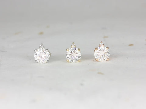 2.50ct Ready to Ship Nicole 14kt Gold 7mm Forever One Moissanite Diamond Stud Earrings - Rosados Box