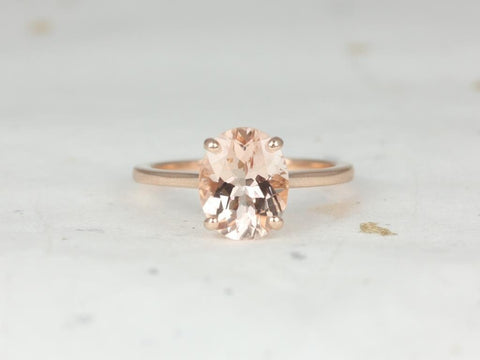 Delia 10x8mm 14kt Gold Morganite Low Cathedral Oval Solitaire Ring - Rosados Box