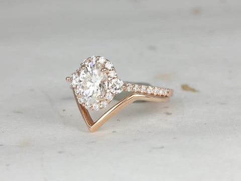 1.50ct Bridgette 8x6mm & Femme 14kt Rose Gold Moissanite Diamond Unique Halo Bridal Set,Oval Engagement Ring Set,Wedding Ring Set