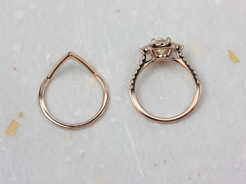 1.50ct Bridgette 8x6mm & Femme 14kt Rose Gold Moissanite Diamond Unique Halo Bridal Set,Oval Engagement Ring Set,Wedding Ring Set