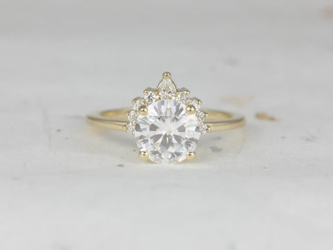 2ct Kylie 8mm 14kt Gold Moissanite Diamond Round Half Halo Ring - Rosados Box