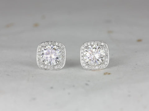 4ct Rheine 14kt Gold Moissanite Diamonds Cushion Halo Stud Earrings - Rosados Box