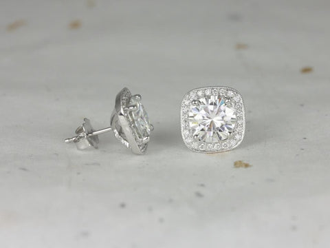 4ct Rheine 14kt Gold Moissanite Diamonds Cushion Halo Stud Earrings - Rosados Box
