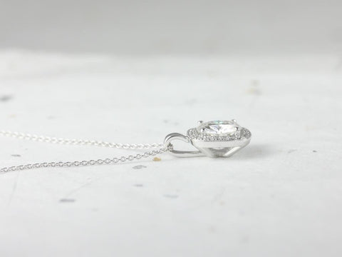 2ct Ready to Ship Rheine 14kt White Gold Moissanite Diamonds Cushion Halo Necklace - Rosados Box