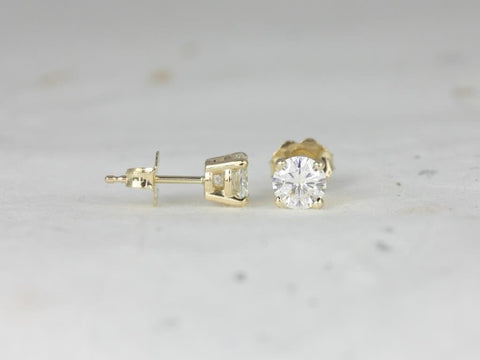 Rosados Box Ready to Ship 4mm Moissanite Classic Studs 14kt YELLOW Gold 4-Prong Earrings (Basics Collection)
