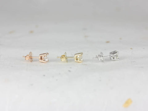 Rosados Box Ready to Ship 4mm Moissanite Classic Studs 14kt YELLOW Gold 4-Prong Earrings (Basics Collection)