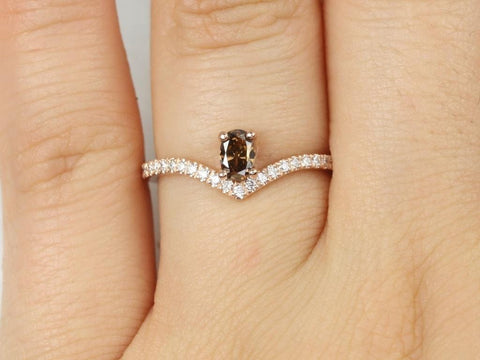 Rosados Box Ready to Ship Anaya 0.26cts 14kt Rose Gold Oval Chevron Flair Cognac Diamond Stackable Ring (S.L.A.Y. Collection) - Rosados Box