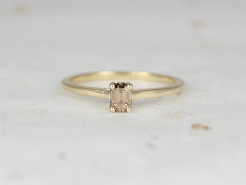 0.41ct Ready to Ship Safa 14kt Gold Cognac Diamond Emerald Cut Solitaire Ring - Rosados Box