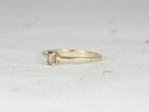 0.41ct Ready to Ship Safa 14kt Gold Cognac Diamond Emerald Cut Solitaire Ring - Rosados Box