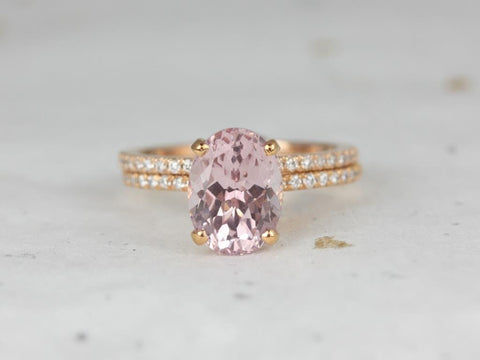 3.54ct Ready to Ship Hillary 14kt Rose Gold Blush Champagne Spinel Diamond Bridal Set - Rosados Box