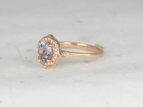 1.51ct Ready to Ship Mae 14kt Rose Gold Oval Icy Lavender Sapphire Diamond Unique Oval Halo Ring - Rosados Box