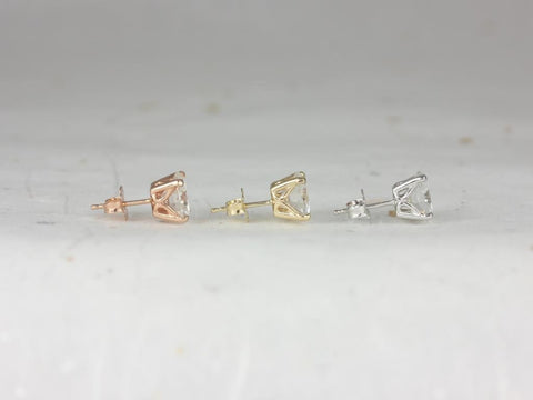 Ready to Ship Donna 7mm 14kt YELLOW Gold Moissanite Leaf Gallery Basket Round Stud Earrings,Round Earrings,Round Studs,Stud Earrings - Rosados Box
